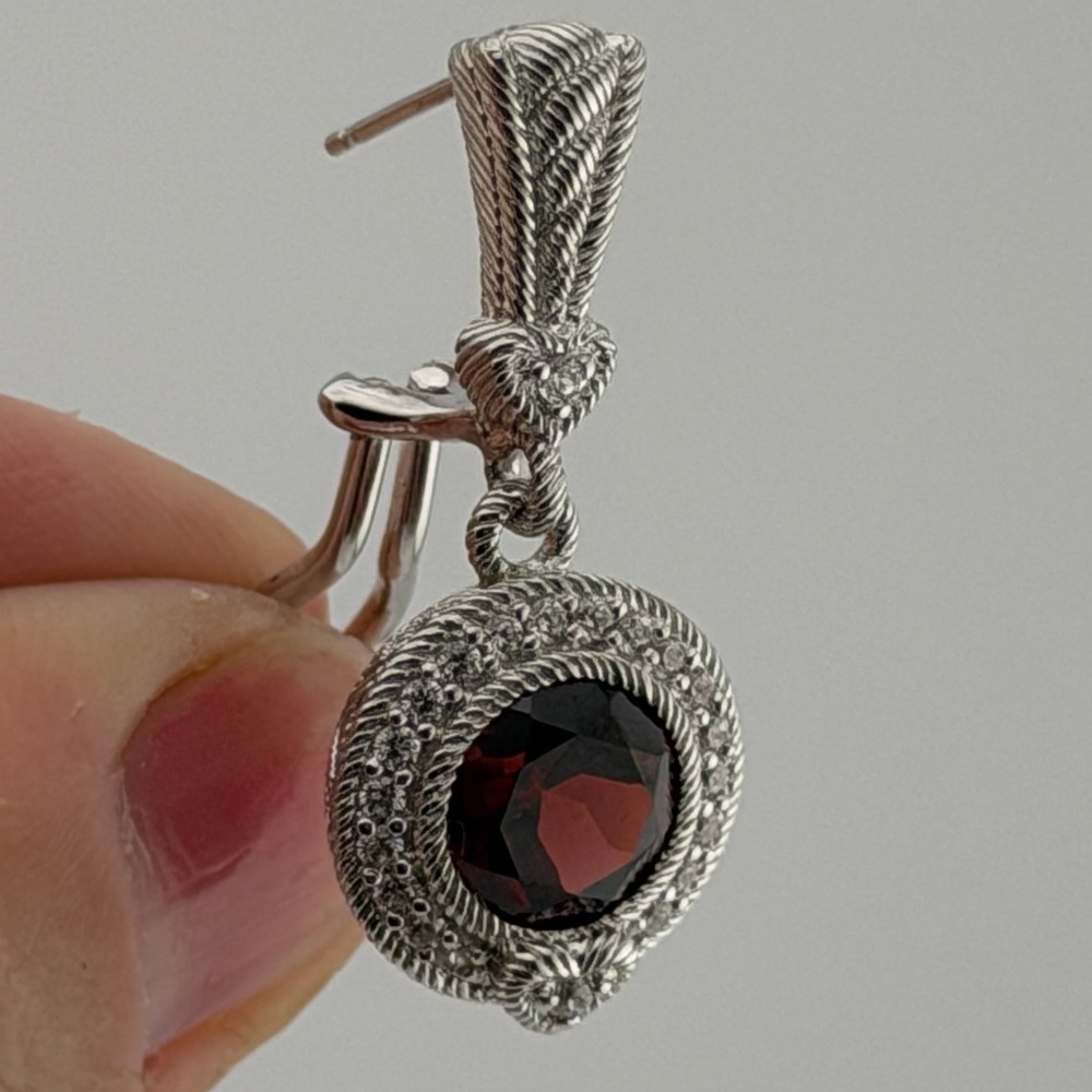 Judith Ripka Red Garnet Drop Earrings 925 Sterling Silver Heart Halo - Picture 6 of 10